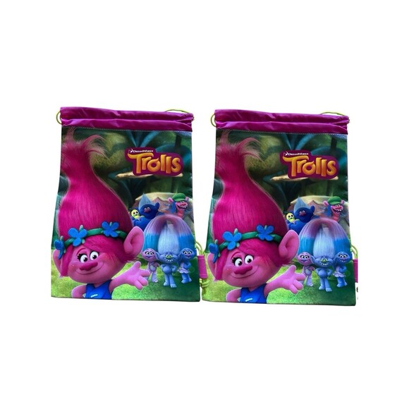 NWT Bundle of 2 Trolls Dreamworks Gym Drawstring Bags Rucksacks NEW w/ Tags - Picture 1 of 5